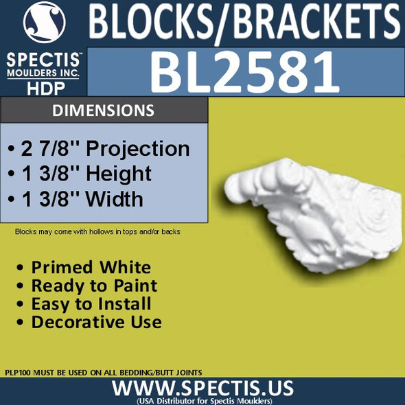 BL2581 Eave Block or Bracket 1.37"W x 1.37"H x 3" P