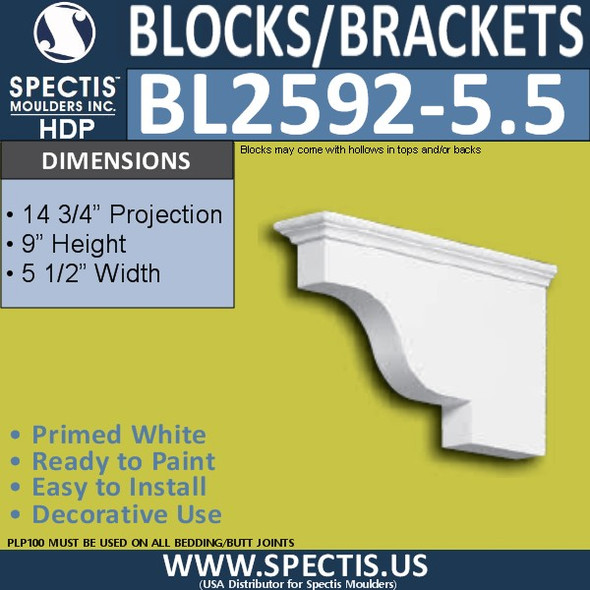 BL2592-5.5 Eave Block or Bracket 5.5"W x 9"H x 14" P