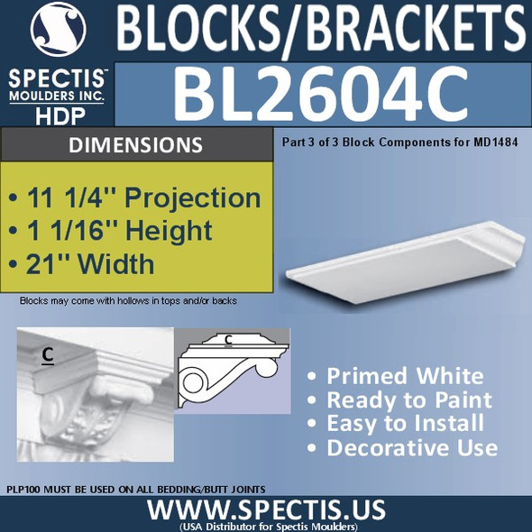 BL2604C Eave Block or Bracket 21"W x 2"H x 11" P