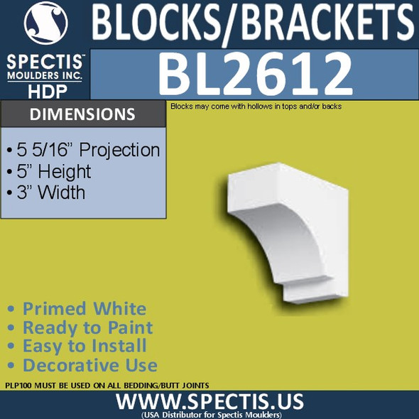 BL2612 Eave Block or Bracket 3"W x 5"H x 5" P