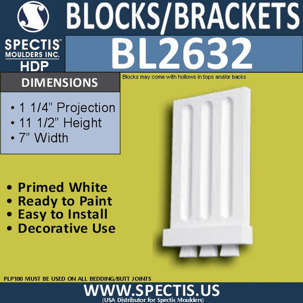 BL2632 Eave Block or Bracket 6.5"W x 11.5"H x 0.75" P