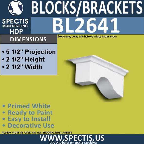 BL2641 Eave Block or Bracket 2.5"W x 2.5"H x 5.5" P