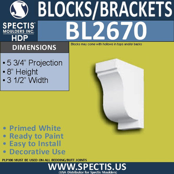 BL2670 Eave Block or Bracket 3.5"W x 8"H x 5.75" P