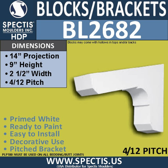 BL2682 Eave Block or Bracket 2.5"W x 9"H x 14" P