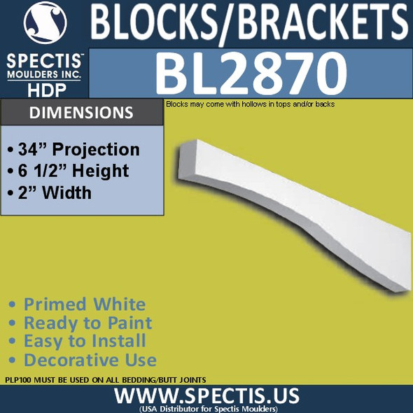 BL2870 Eave Block or Bracket 2"W x 6.5"H x 34" P