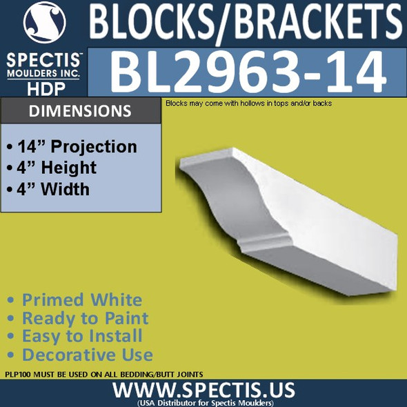 BL2963-14 Eave Block or Bracket 4"W x 4"H x 14" P