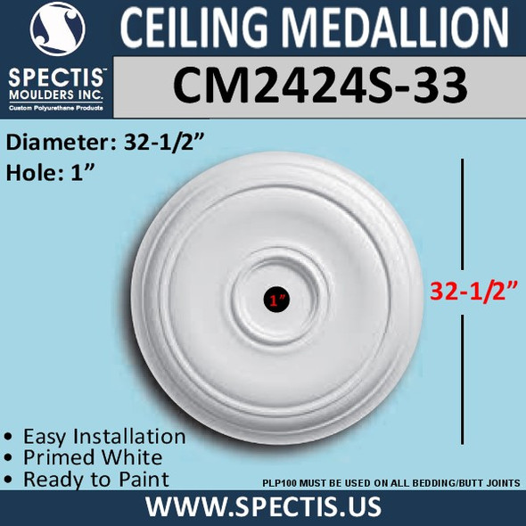 CM2424S-33 Decorative Ceiling Medallion 1" Hole x 32-1/2" Round