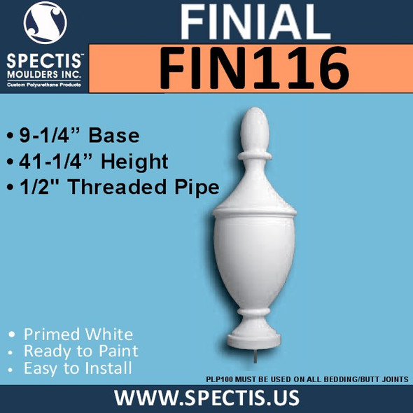 FIN116 Urn Style Finial Top 9-1/4" x 41-1/2"