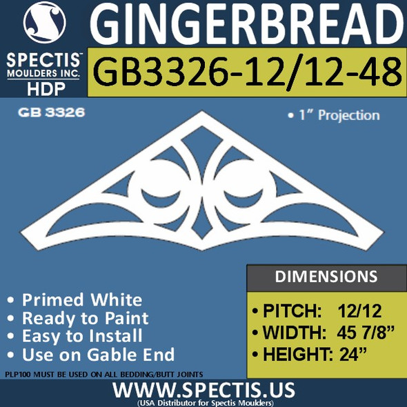 GB3326-12/12-48 Gingerbread Gable Trim 48"W X 24"H