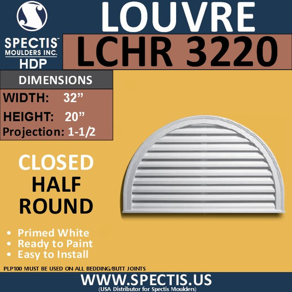 LCHR3220 Half Round Gable Louver Vent - Closed - 32 x 20