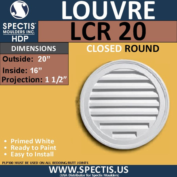 LCR20 Round Gable Louver Vent - Closed - 20" Diameter