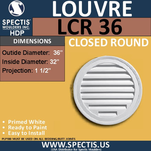 LCR36 Round Gable Louver Vent - Closed - 36" Diameter