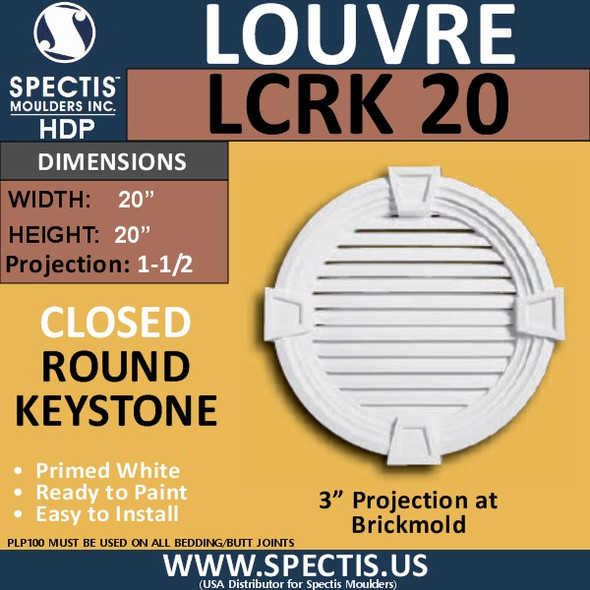 LCRK20 Round Gable Louver Vent - Closed - with Keystone 20"