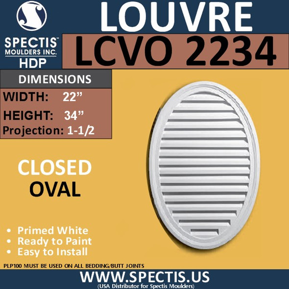 LCVO2234 Oval Gable Louver Vent - Closed - 22 x 34