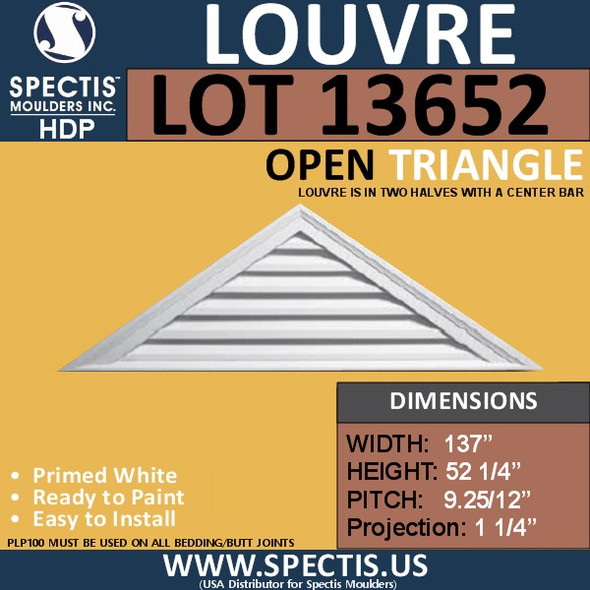 LOT 13652 Triangle Gable Louver Vent - Open - 137 x 52 1/4