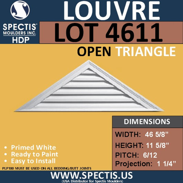 LOT4611 Triangle Gable Louver Vent - Open - 46 5/8 x 11 5/8