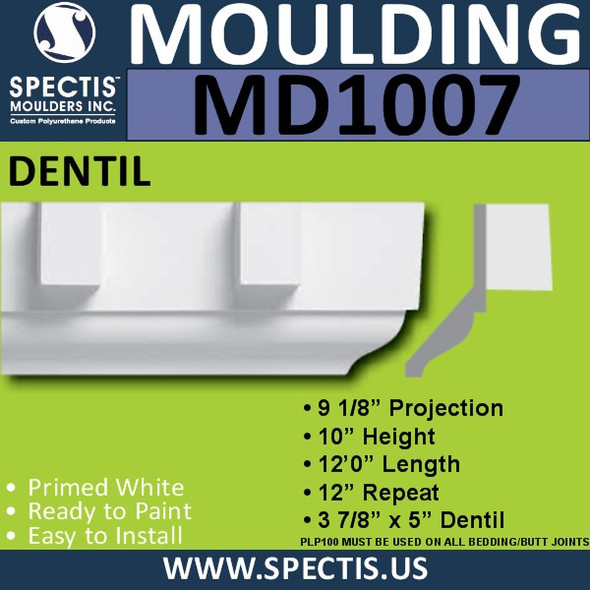 MD1007 Crown Molding Dentil Trim 9 1/8"P x 10"H x 144"L