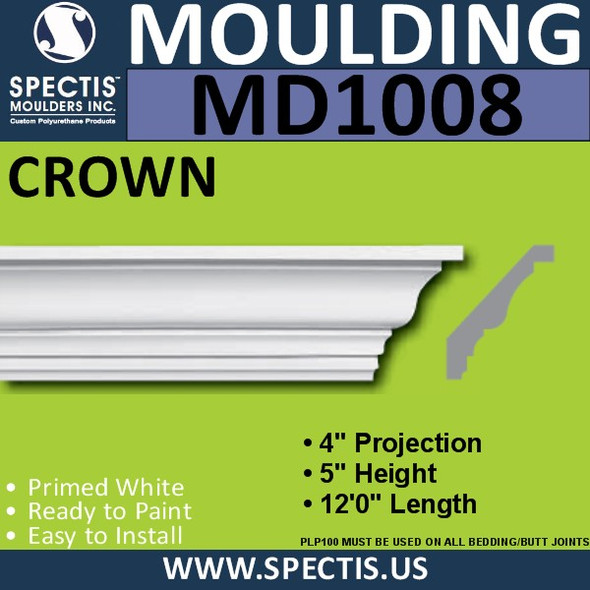 MD1008 Crown Molding Trim 4"P x 5"H x 144"L