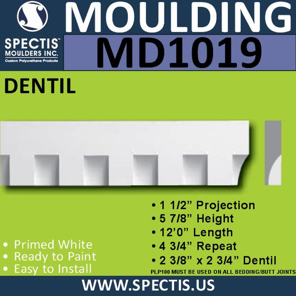MD1019 Spectis Molding Dentil Trim 1 1/2"P x 5 7/8"H x 144"L