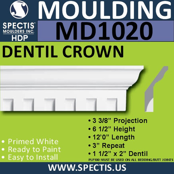 MD1020 Spectis Molding Dentil Trim 3 3/8"P x 6 1/2"H x 144"L