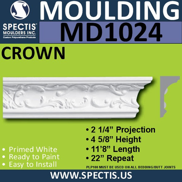 MD1024 Spectis Decorative Crown Molding 2 1/4"P x 4 5/8"H x 140"L
