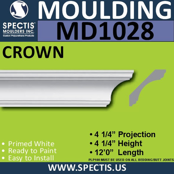 MD1028 Spectis Crown Molding Trim 4 1/4"P x 4 1/4"H x 144"L