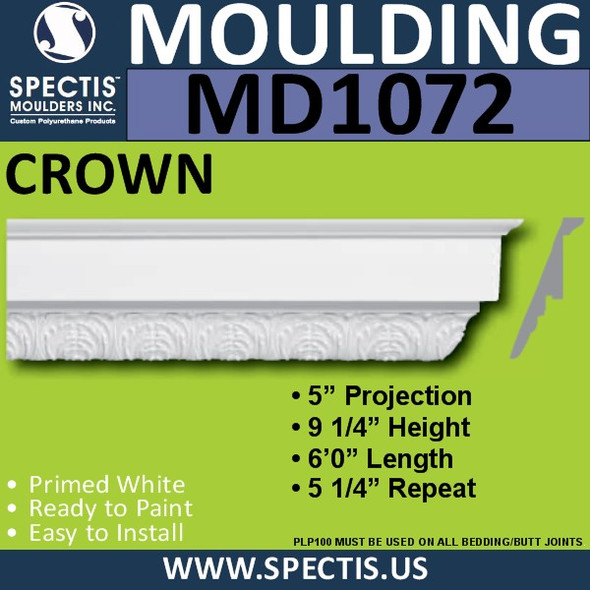 MD1072 Spectis Crown Molding Trim 5"P x 9 1/4"H x 72"L