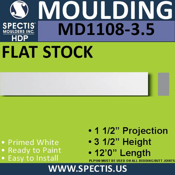 MD1108-3.5 Spectis 1-1/2" Flat Trim 1 1/2"P x 3 1/2"H x 144"L