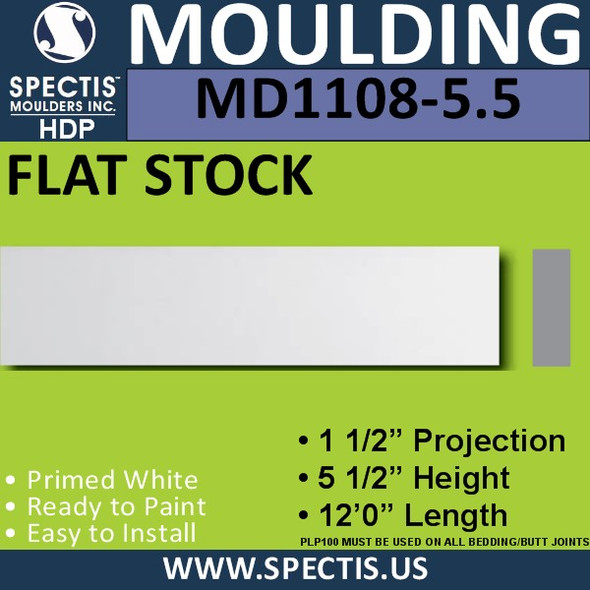 MD1108-5.5 Spectis 1-1/2" Flat Trim 1 1/2"P x 5 1/2"H x 144"L