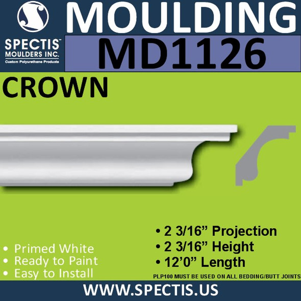 MD1126 Spectis Crown Molding Trim 2 3/16"P x 2 3/16"H x 144"L