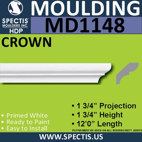MD1148 Spectis Crown Molding Trim 1 3/4"P x 1 3/4"H x 144"L