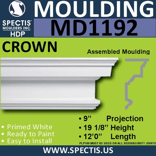 MD1192 Spectis Crown Molding Trim 9"P x 19 1/8"H x 144"L