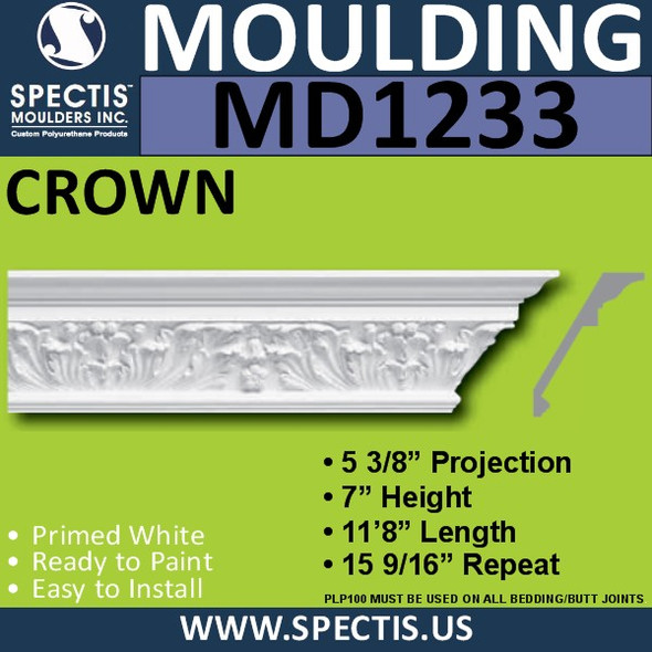 MD1233 Spectis Crown Molding Trim 5 3/8"P x 7"H x 140"L