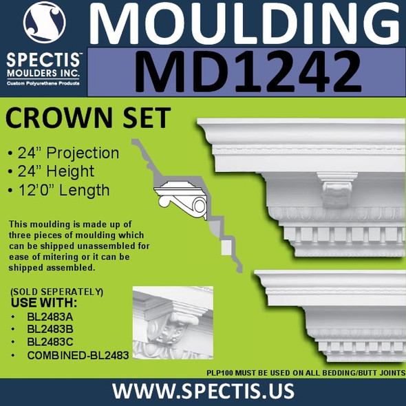 MD1242 Spectis 5 Piece Crown Molding 24"P x 24"H x 144"L