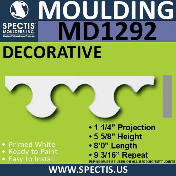 MD1292 Spectis Molding Decorative 1 1/4"P x 5 5/8"H x 96"L