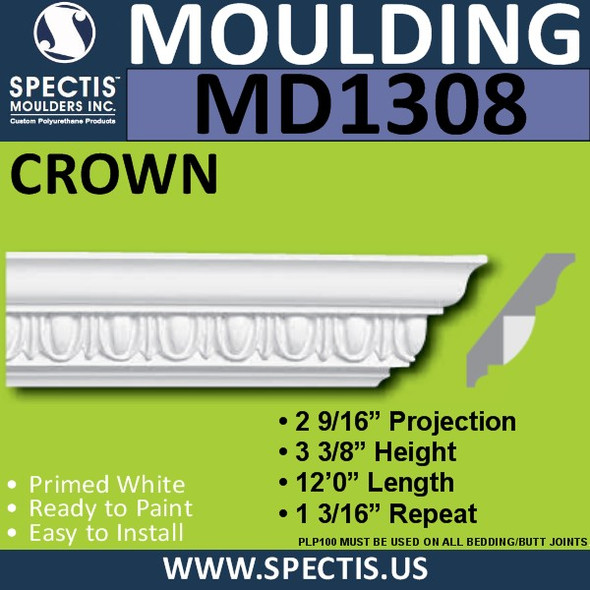 MD1308 Spectis Crown Molding Trim 2 9/16"P x 3 3/8"H x 144"L