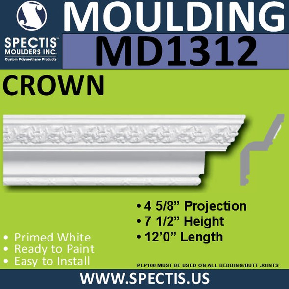 MD1312 Spectis Crown Molding Trim 4 5/8"P x 7 1/2"H x 144"L