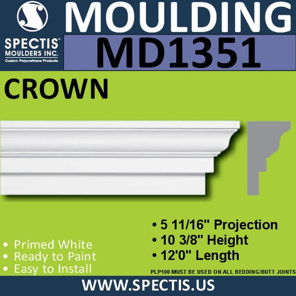 MD1351 Spectis Crown Molding 5 11/16"P x 9 3/8"H x 144"L