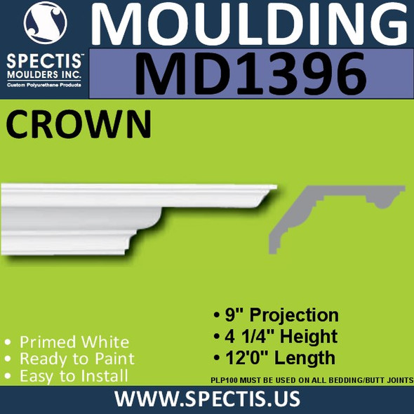 MD1396 Spectis Crown Molding Trim 9"P x 4 1/4"H x 144"L