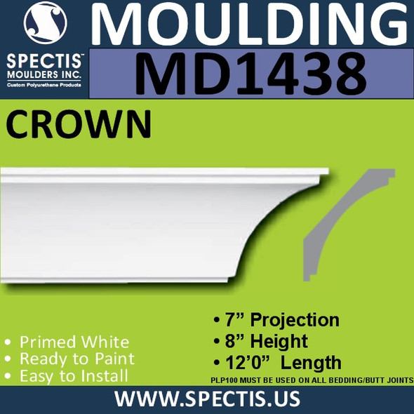 MD1438 Spectis Crown Molding Trim 7"P x 8"H x 144"L