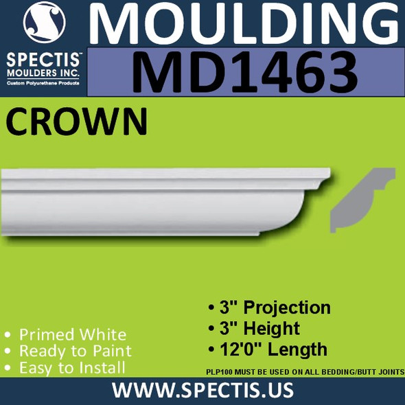 MD1463 Spectis Crown Molding Trim 3"P x 3"H x 144"L