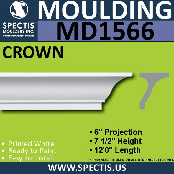 MD1566 Spectis Crown Molding Trim 6"P x 7 1/2"H x 144"L