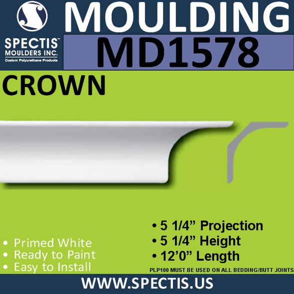 MD1578 Spectis Crown Molding Trim 5 1/5"P x 5 1/4"H x 144"L