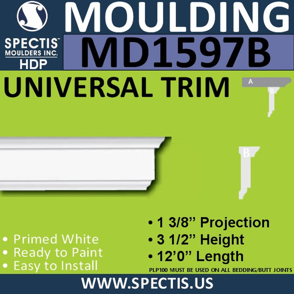 MD1597B Spectis Molding Cap Part B 1 3/8"P x 3 1/2"H x 144"L