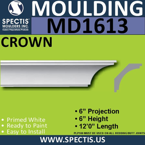 MD1613 Spectis Crown Molding Trim 6"P x 6"H x 144"L
