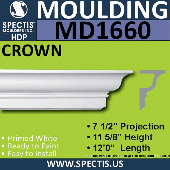 MD1660 Spectis Crown Molding Trim 7 1/2"P x 11 5/8"H x 144"L
