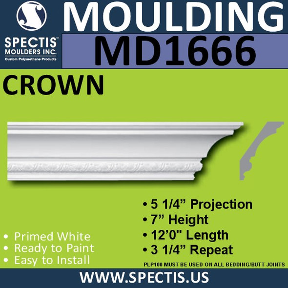 MD1666 Spectis Crown Molding Trim 5 1/4"P x 7"H x 144"L