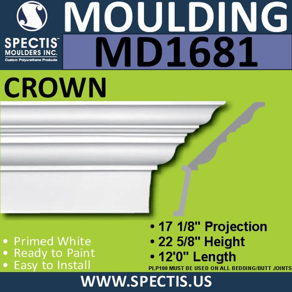 MD1681 Spectis Crown Molding 17 1/8"P x 22 5/8"H x 144"L