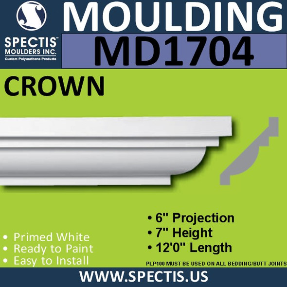 MD1704 Spectis Crown Molding Trim 6"P x 7"H x 144"L