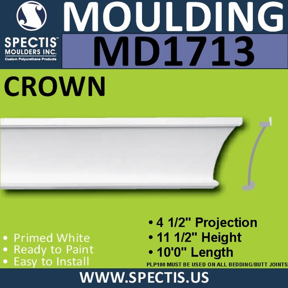 MD1713 Spectis Crown Molding Trim 4 1/2"P x 11 1/2"H x 120"L